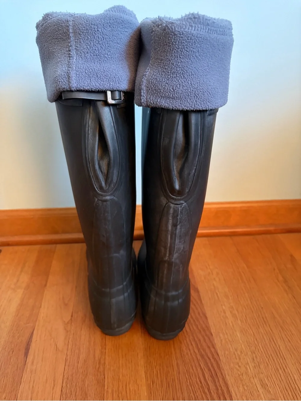 Hunter Black Rain Boots with Gray Fleece Liners